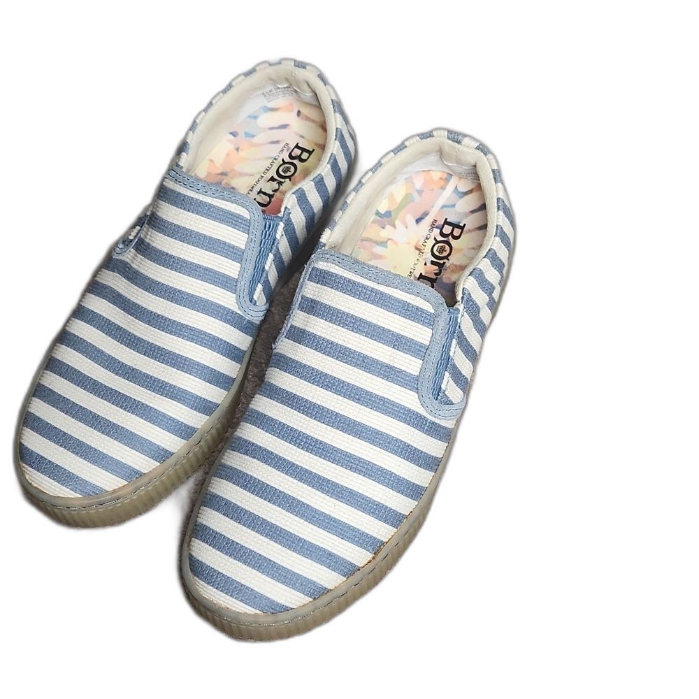 Born Size 6.5 Sneakers Striped Blue and White Gum Sole Comfort Shoes